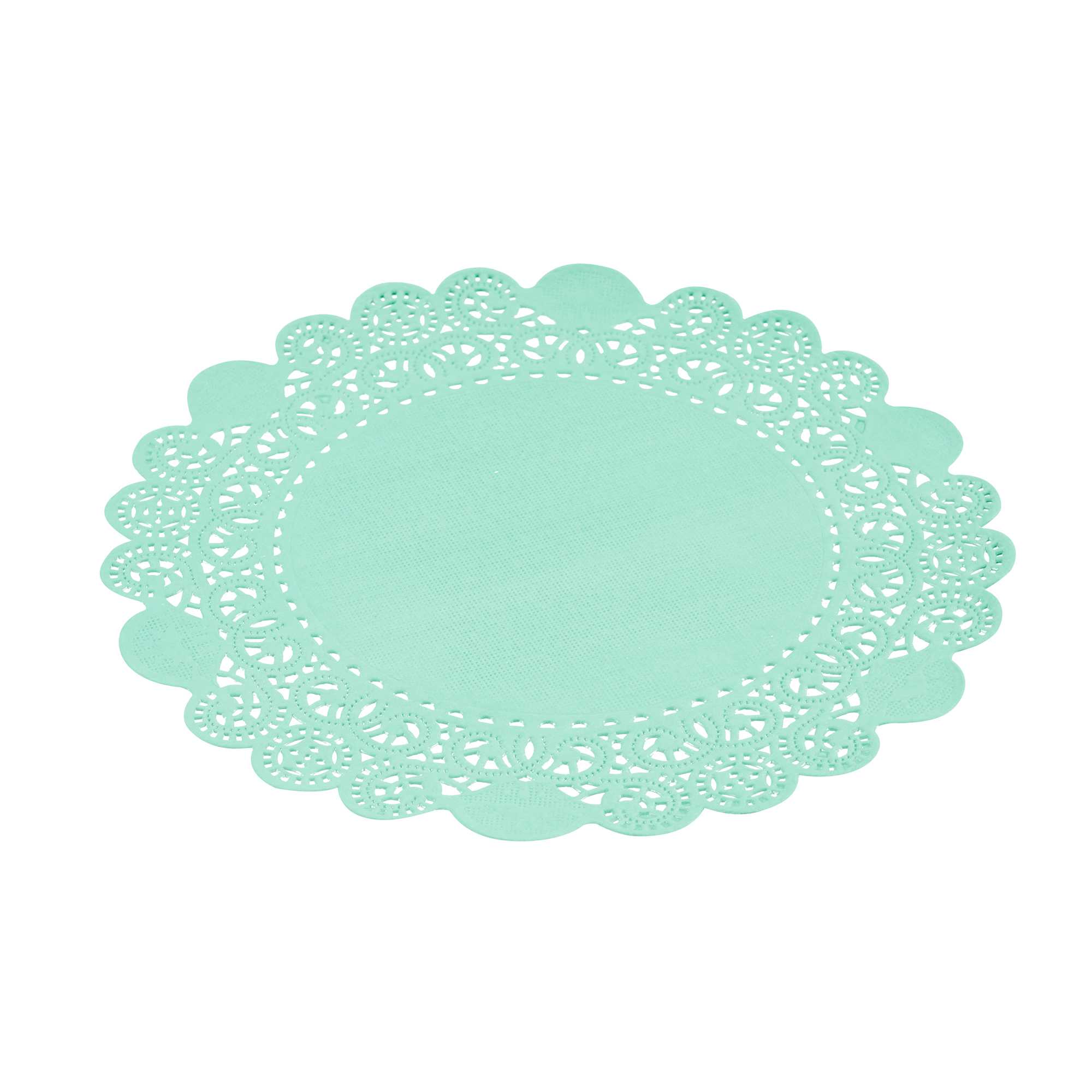 Pastry Tek Round Teal Paper Doilies - Lace - 8" x 8" - 4000 count box