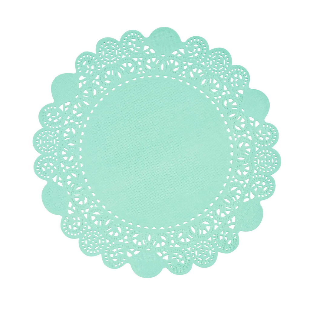 Pastry Tek Round Teal Paper Doilies - Lace - 8" x 8" - 4000 count box