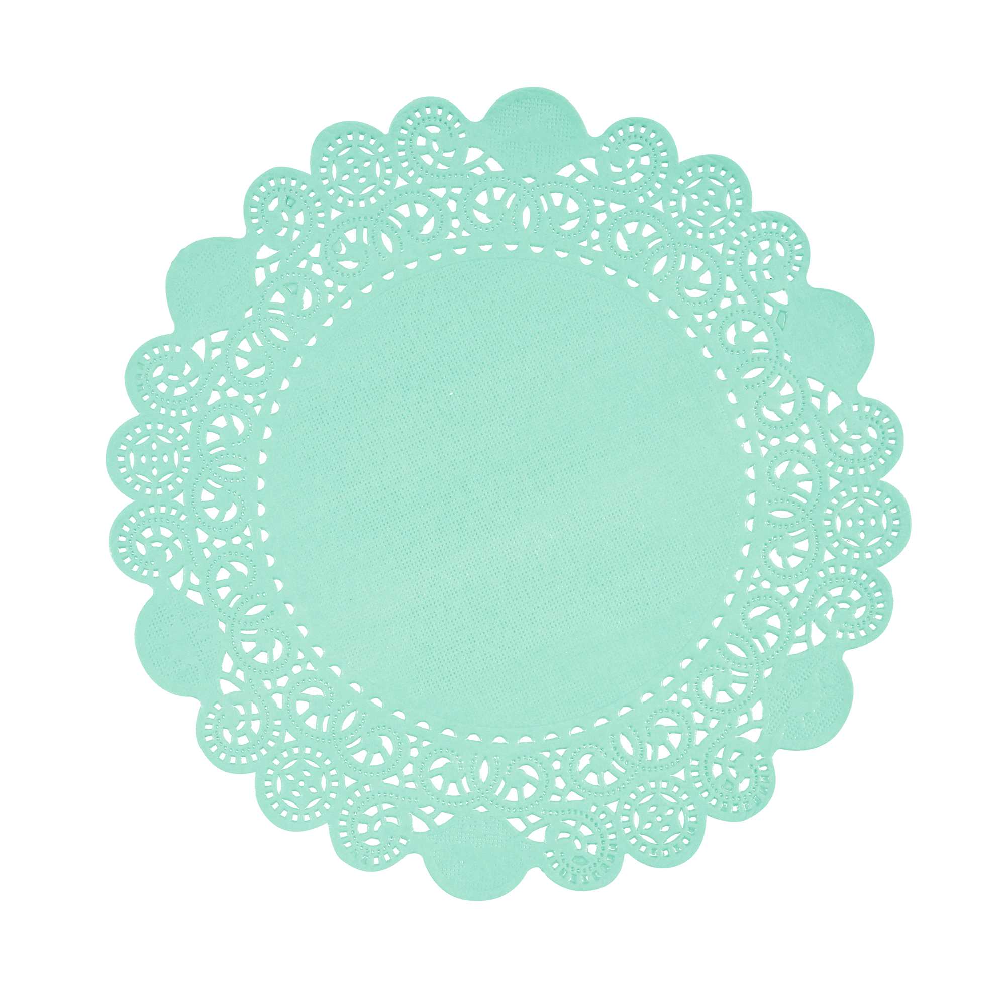 Pastry Tek Round Teal Paper Doilies - Lace - 8" x 8" - 4000 count box