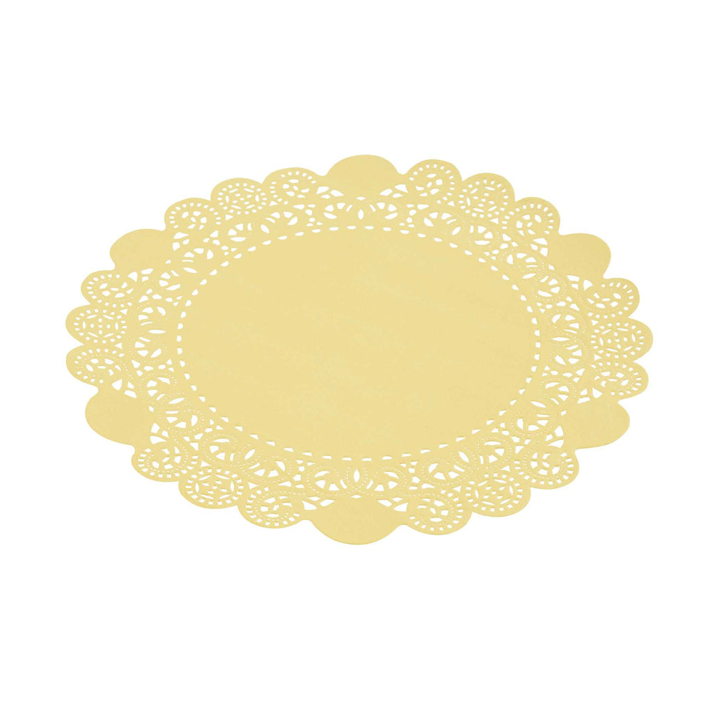 Pastry Tek Round Yellow Paper Doilies - Lace - 8" x 8" - 100 count box