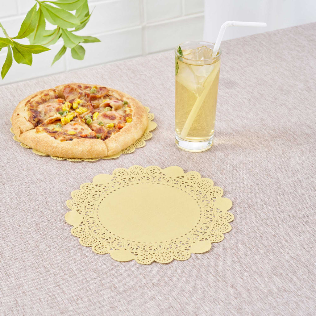 Pastry Tek Round Yellow Paper Doilies - Lace - 8" x 8" - 100 count box
