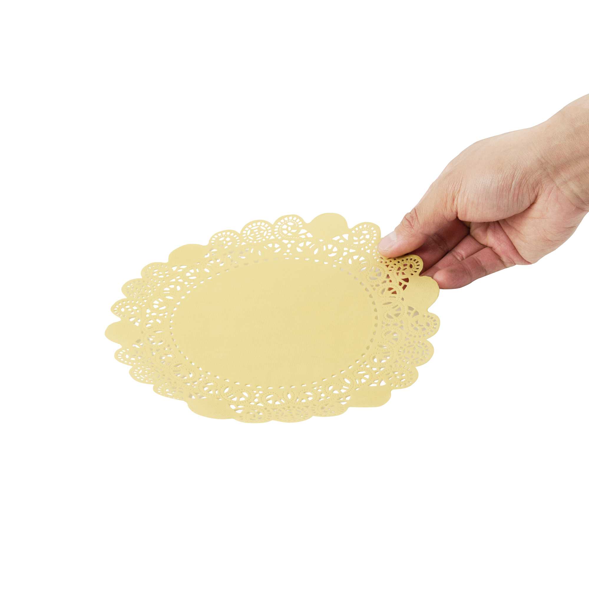Pastry Tek Round Yellow Paper Doilies - Lace - 8" x 8" - 4000 count box