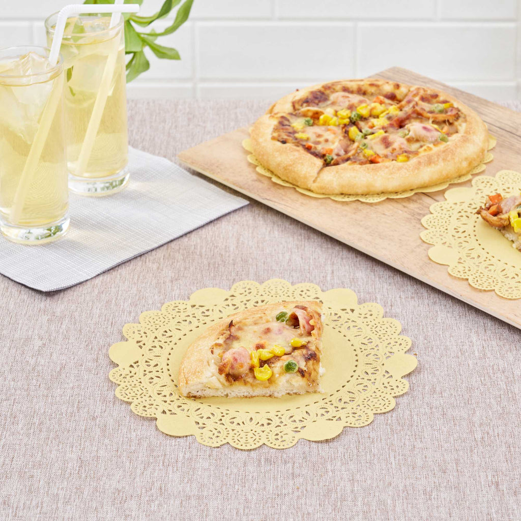 Pastry Tek Round Yellow Paper Doilies - Lace - 8" x 8" - 4000 count box