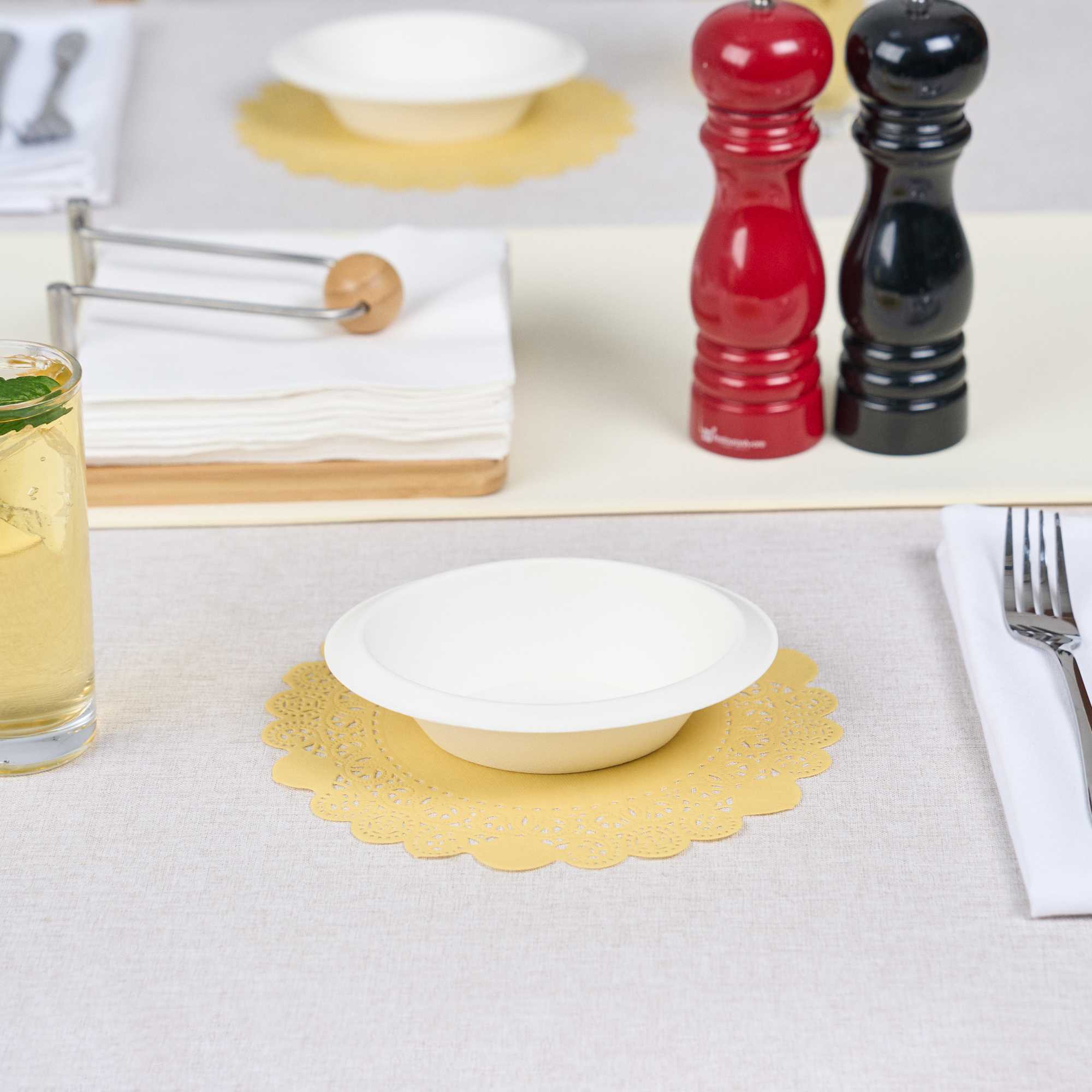 Pastry Tek Round Yellow Paper Doilies - Lace - 8" x 8" - 4000 count box