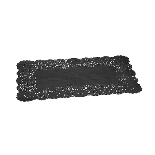 Pastry Tek Rectangle Black Paper Doilies - Lace - 12" x 7" - 4000 count box