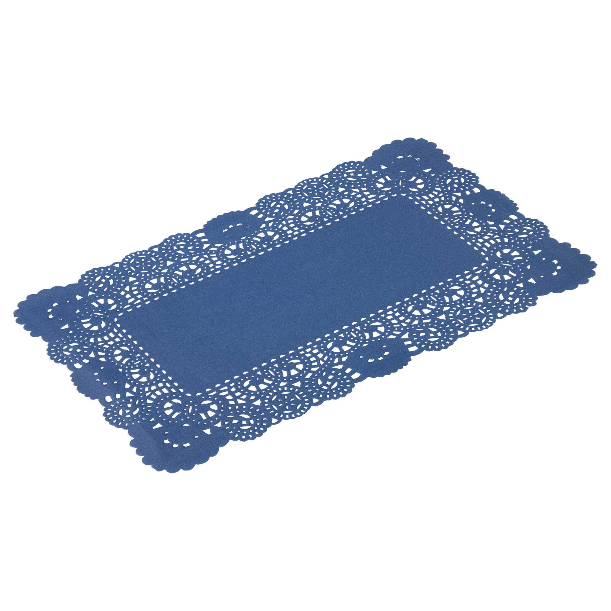 Pastry Tek Rectangle Navy Blue Paper Doilies - Lace - 12" x 7" - 100 count box