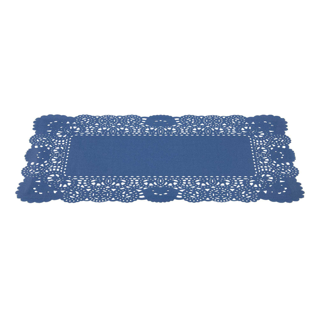 Pastry Tek Rectangle Navy Blue Paper Doilies - Lace - 12" x 7" - 100 count box