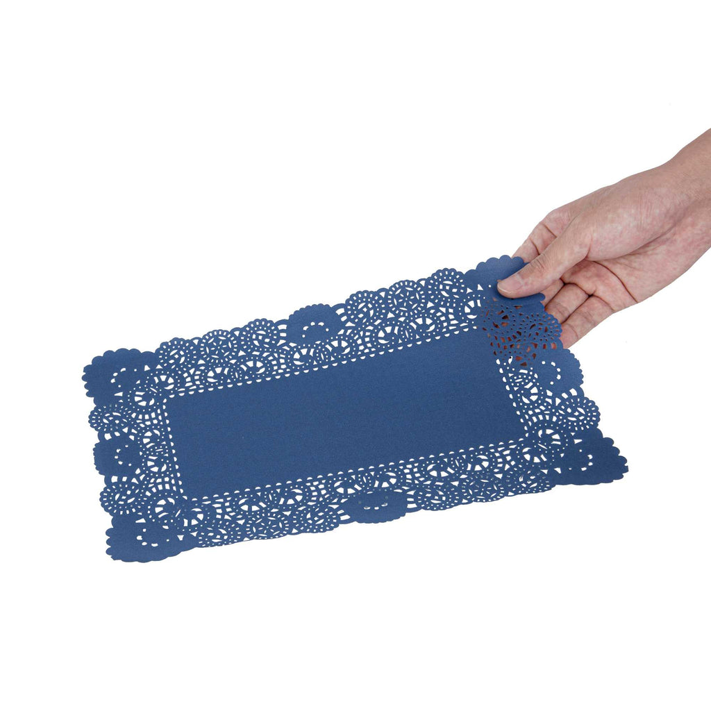 Pastry Tek Rectangle Navy Blue Paper Doilies - Lace - 12" x 7" - 4000 count box