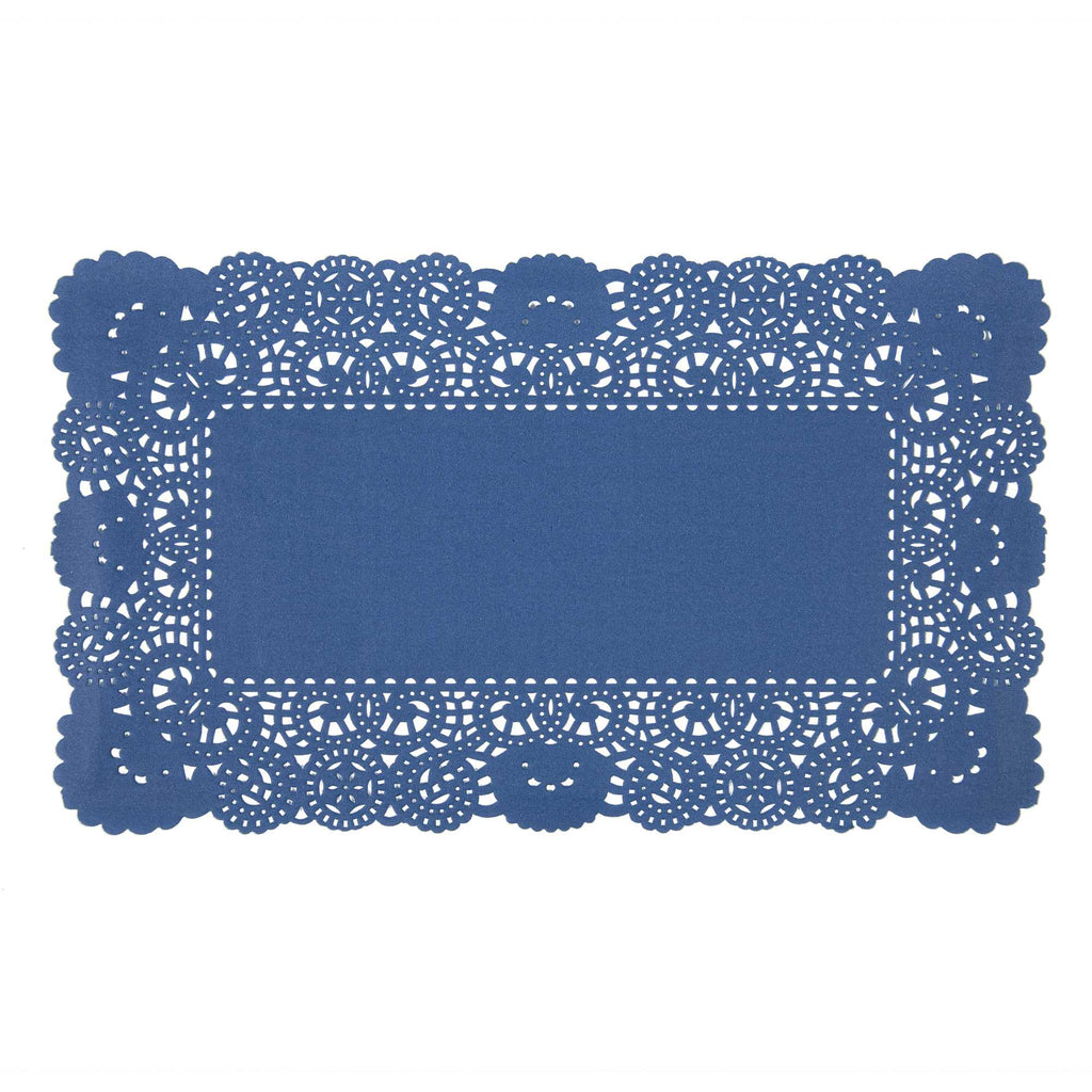 Pastry Tek Rectangle Navy Blue Paper Doilies - Lace - 12" x 7" - 4000 count box