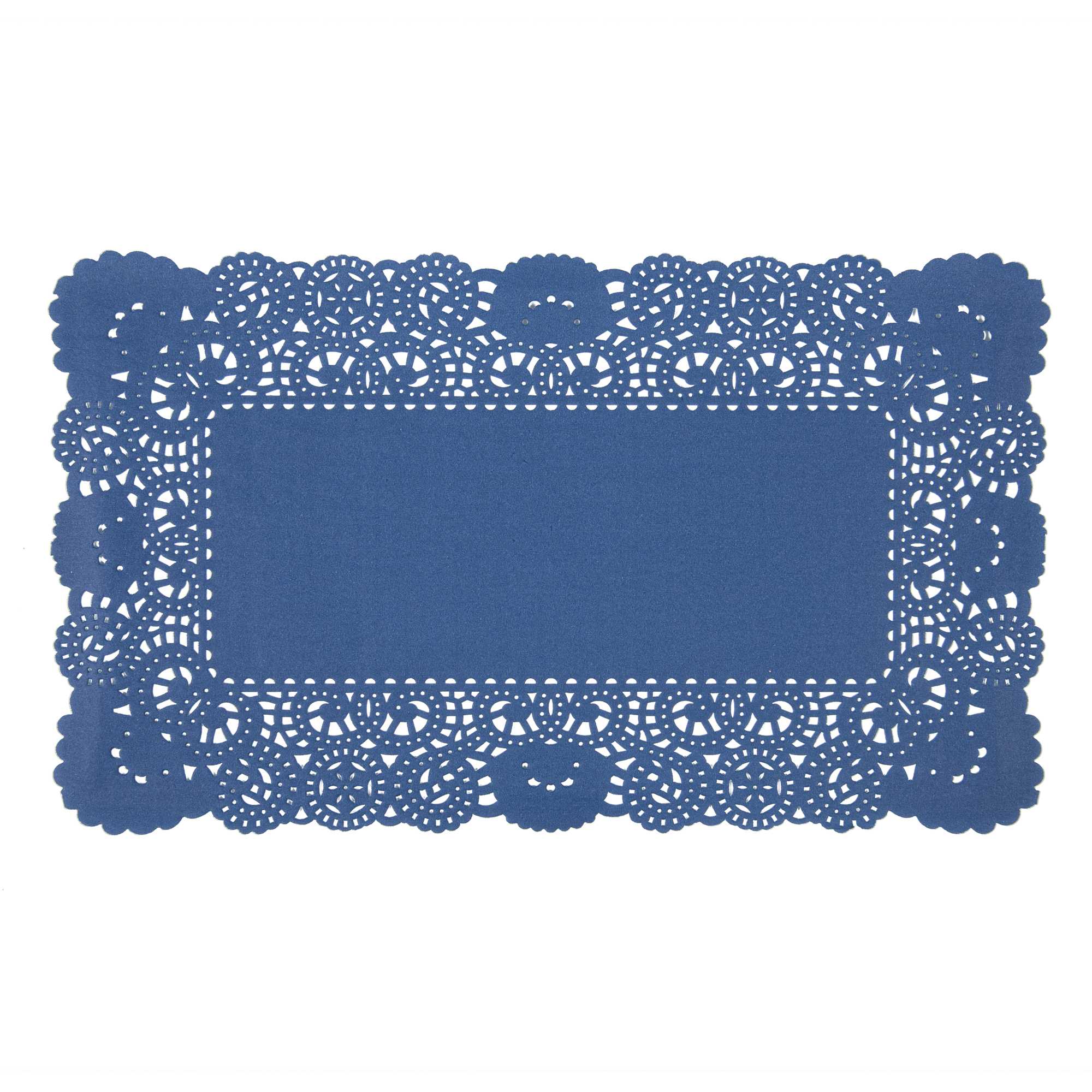 Pastry Tek Rectangle Navy Blue Paper Doilies - Lace - 12" x 7" - 4000 count box