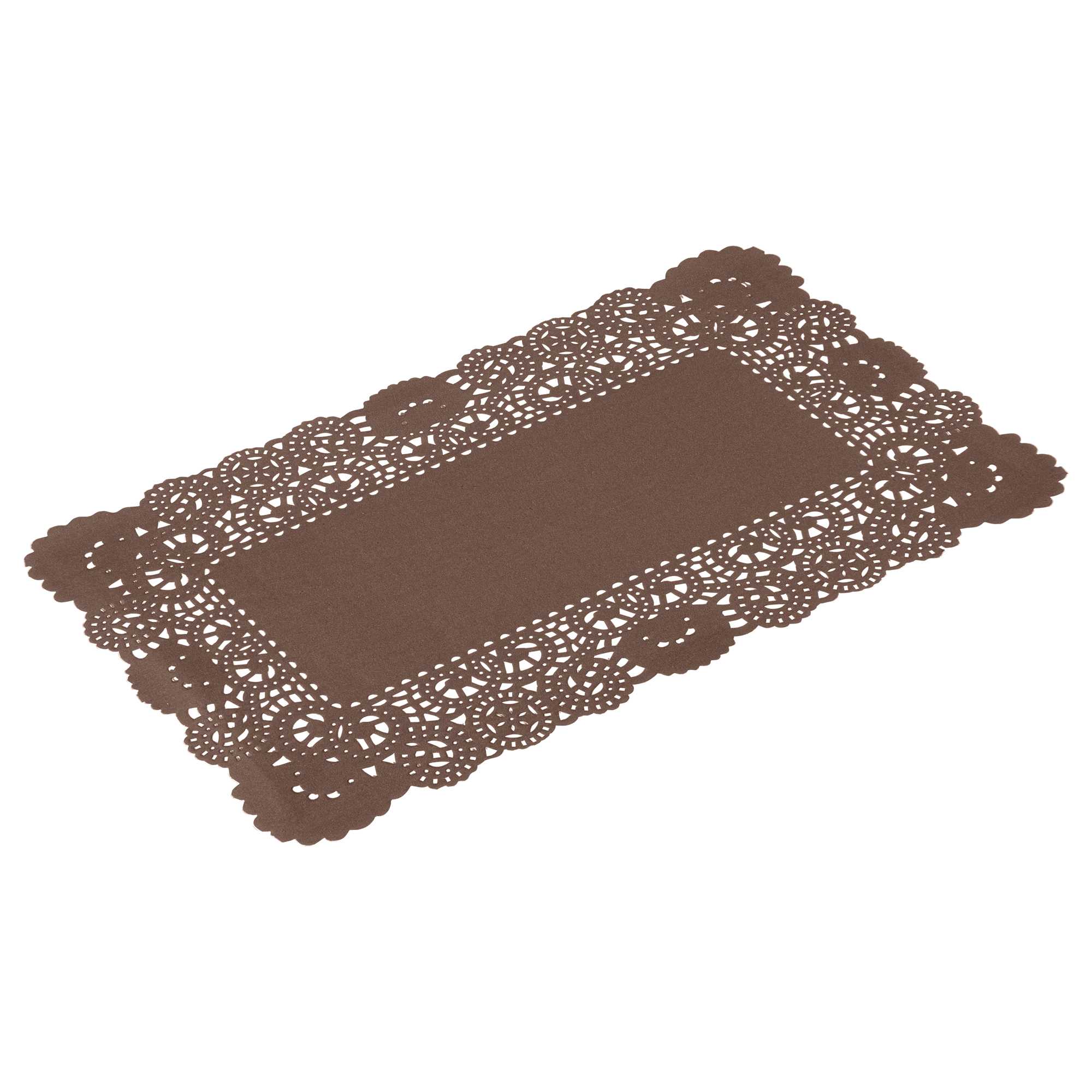 Pastry Tek Rectangle Brown Paper Doilies - Lace - 12" x 7" - 4000 count box