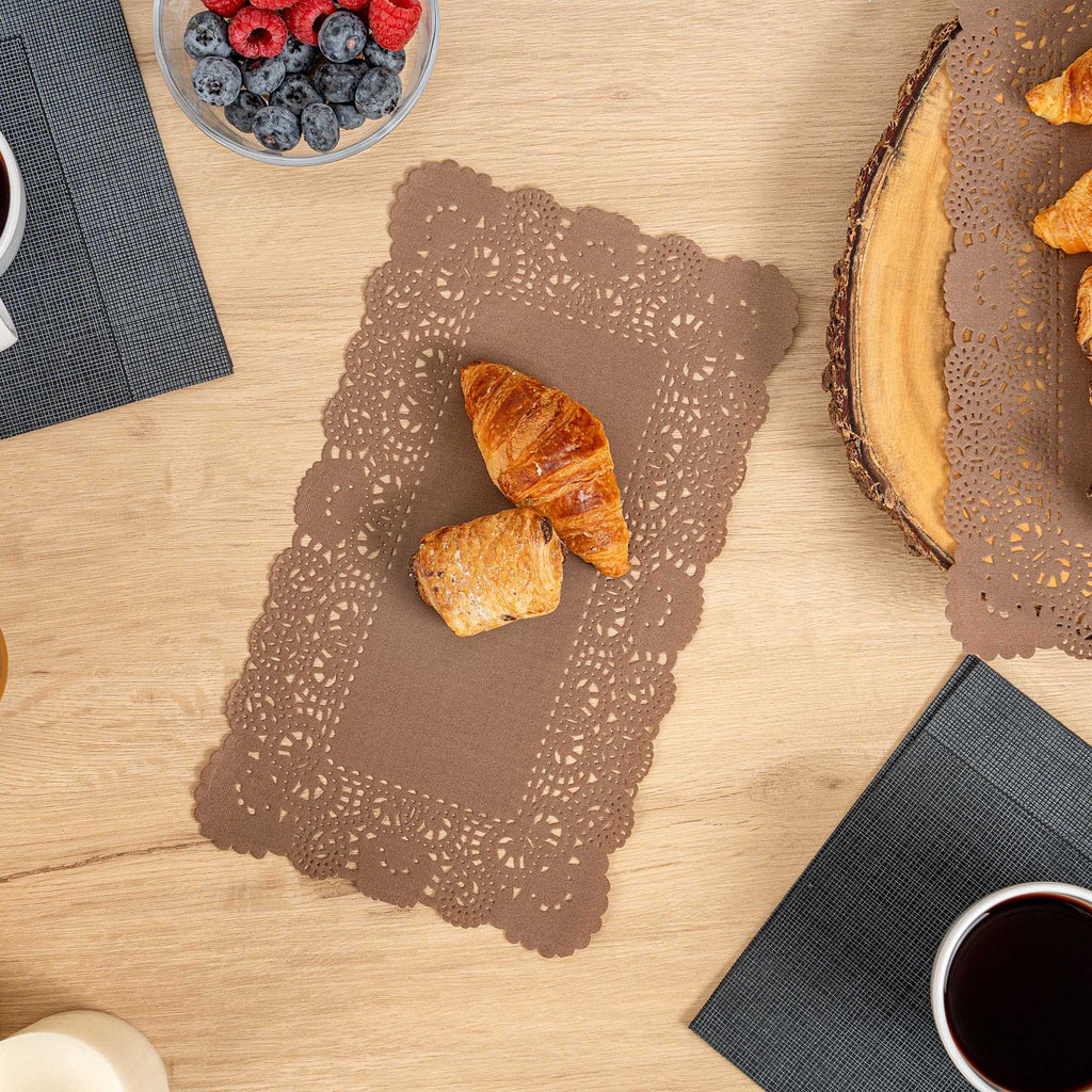 Pastry Tek Rectangle Brown Paper Doilies - Lace - 12" x 7" - 4000 count box