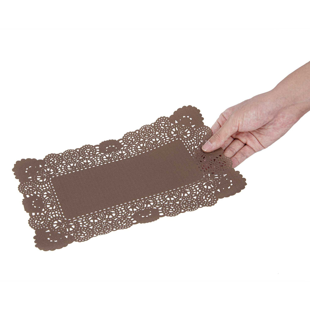 Pastry Tek Rectangle Brown Paper Doilies - Lace - 12" x 7" - 4000 count box