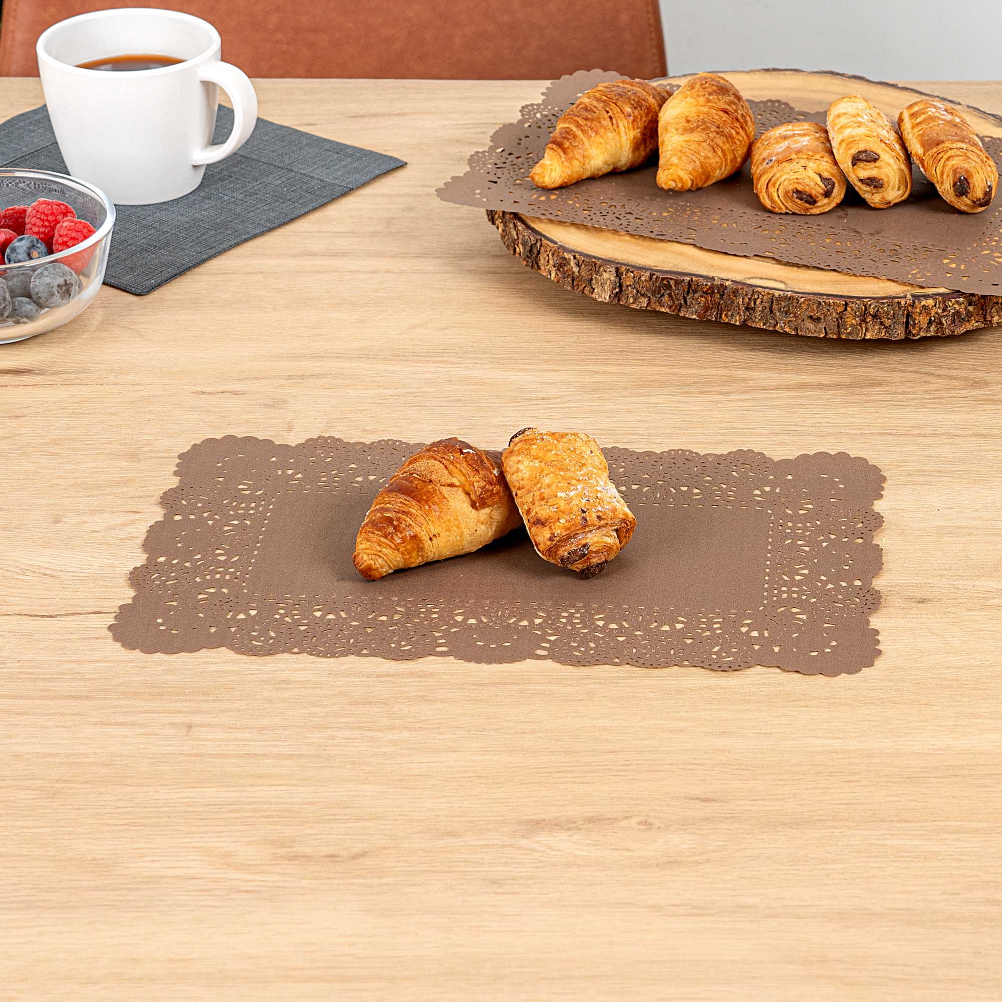 Pastry Tek Rectangle Brown Paper Doilies - Lace - 12" x 7" - 4000 count box