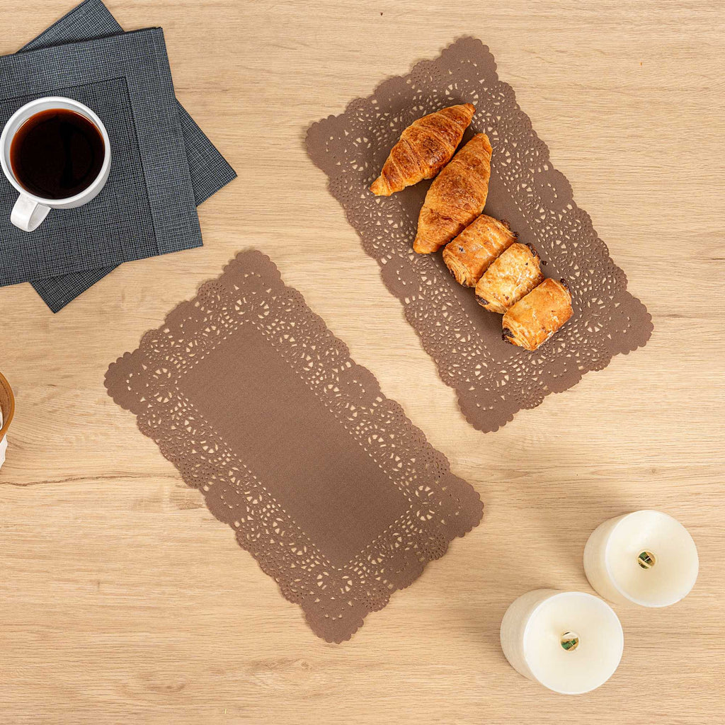 Pastry Tek Rectangle Brown Paper Doilies - Lace - 12" x 7" - 4000 count box