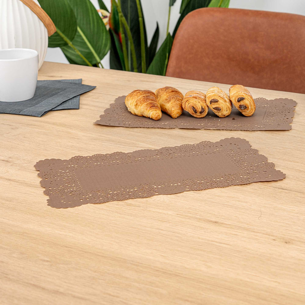 Pastry Tek Rectangle Brown Paper Doilies - Lace - 12" x 7" - 4000 count box