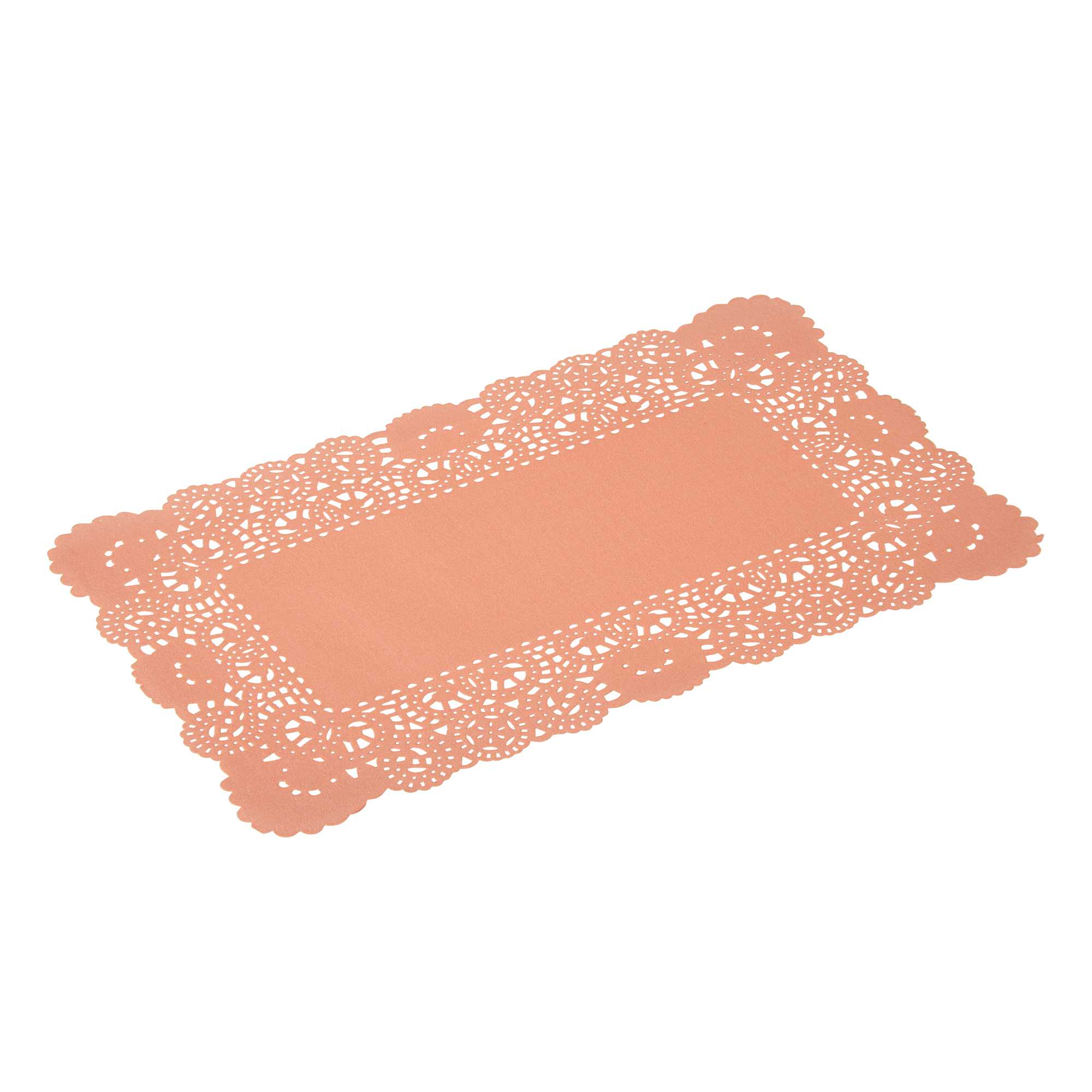Pastry Tek Rectangle Coral Paper Doilies - Lace - 12" x 7" - 100 count box