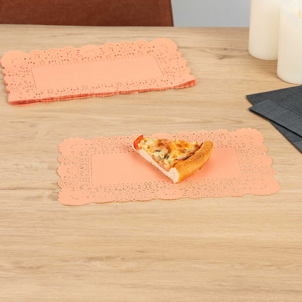 Pastry Tek Rectangle Coral Paper Doilies - Lace - 12" x 7" - 100 count box