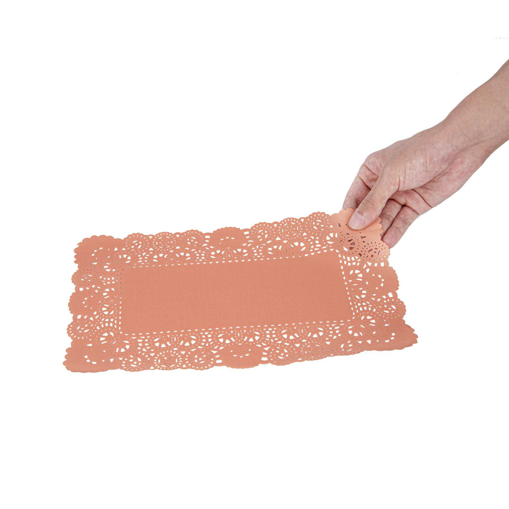 Pastry Tek Rectangle Coral Paper Doilies - Lace - 12" x 7" - 100 count box