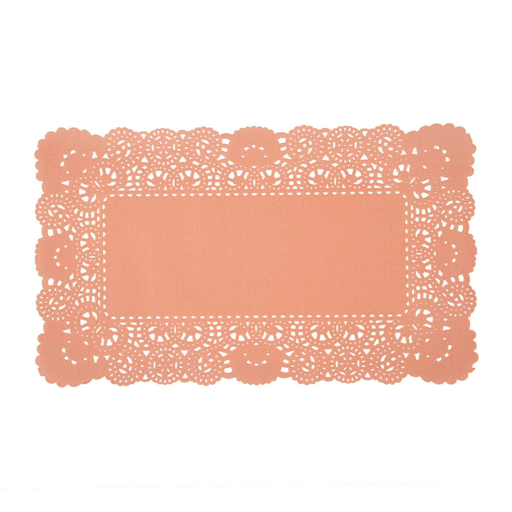 Pastry Tek Rectangle Coral Paper Doilies - Lace - 12" x 7" - 100 count box