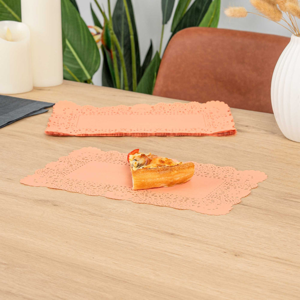 Pastry Tek Rectangle Coral Paper Doilies - Lace - 12" x 7" - 100 count box
