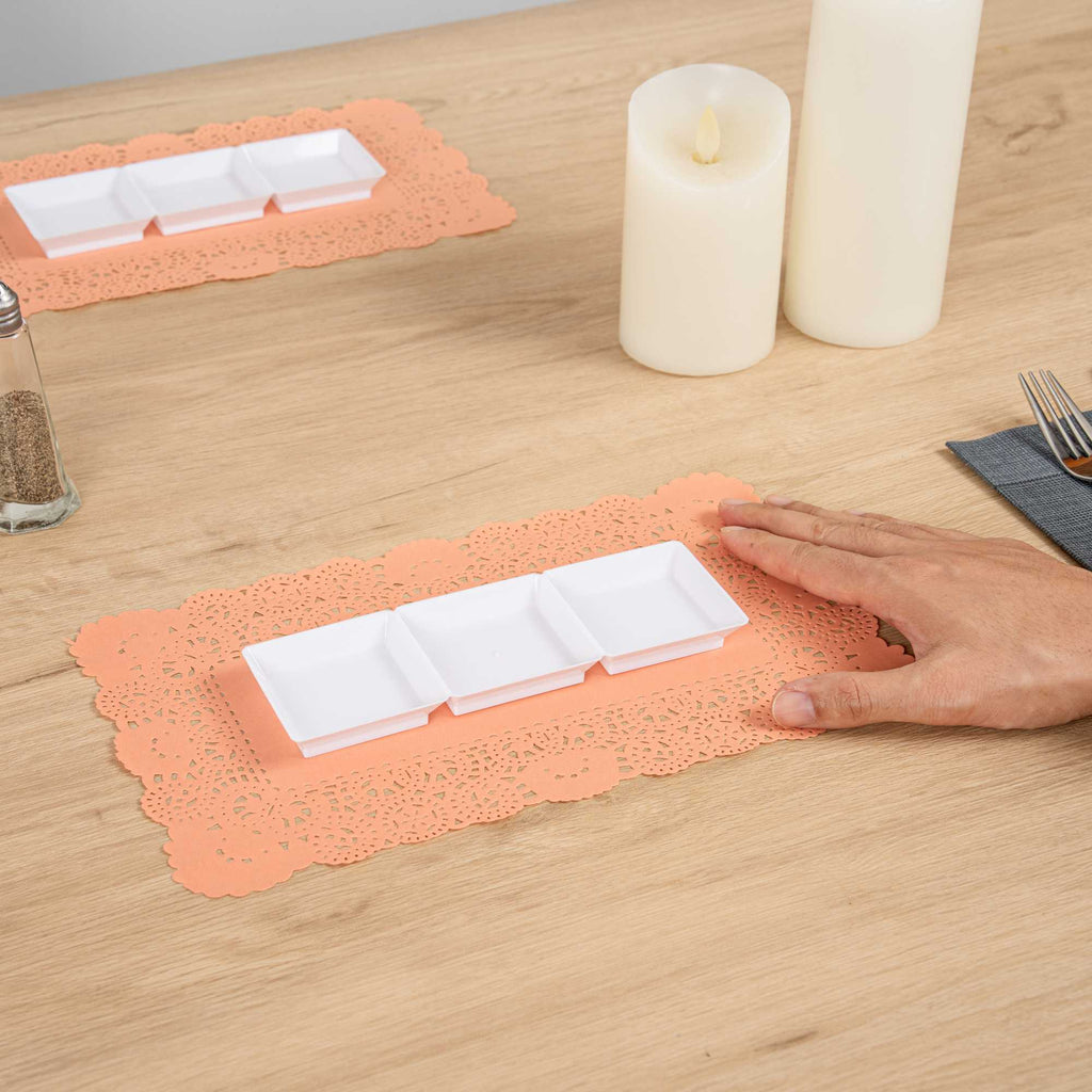 Pastry Tek Rectangle Coral Paper Doilies - Lace - 12" x 7" - 100 count box