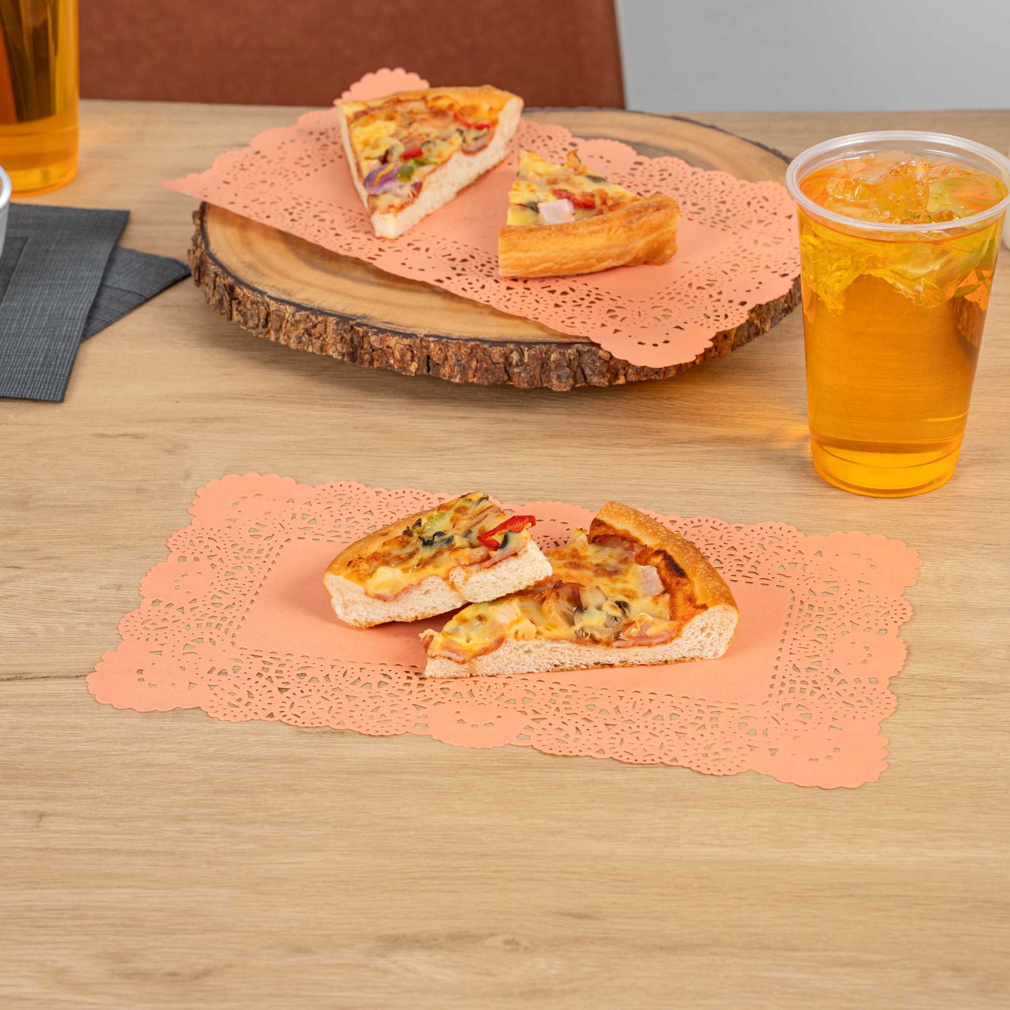 Pastry Tek Rectangle Coral Paper Doilies - Lace - 12" x 7" - 100 count box