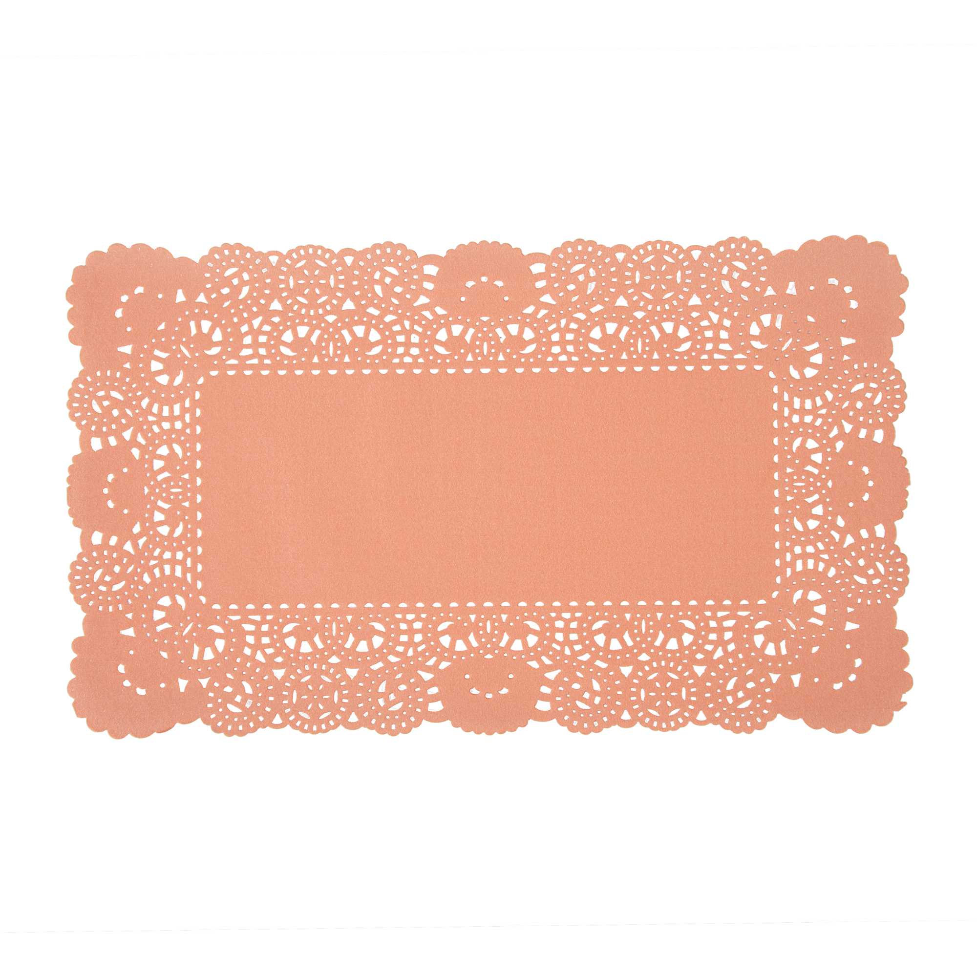 Pastry Tek Rectangle Coral Paper Doilies - Lace - 12" x 7" - 4000 count box
