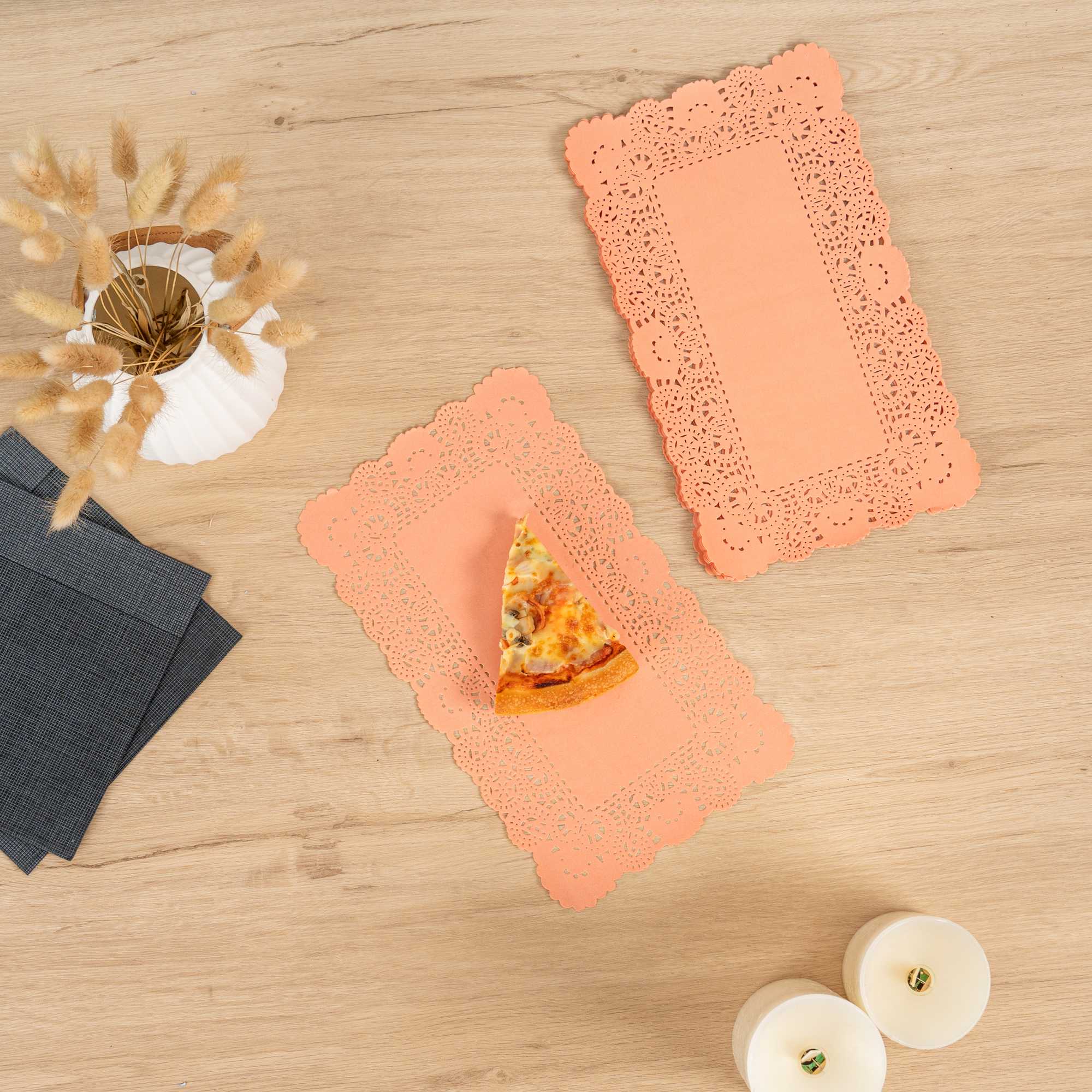 Pastry Tek Rectangle Coral Paper Doilies - Lace - 12" x 7" - 4000 count box