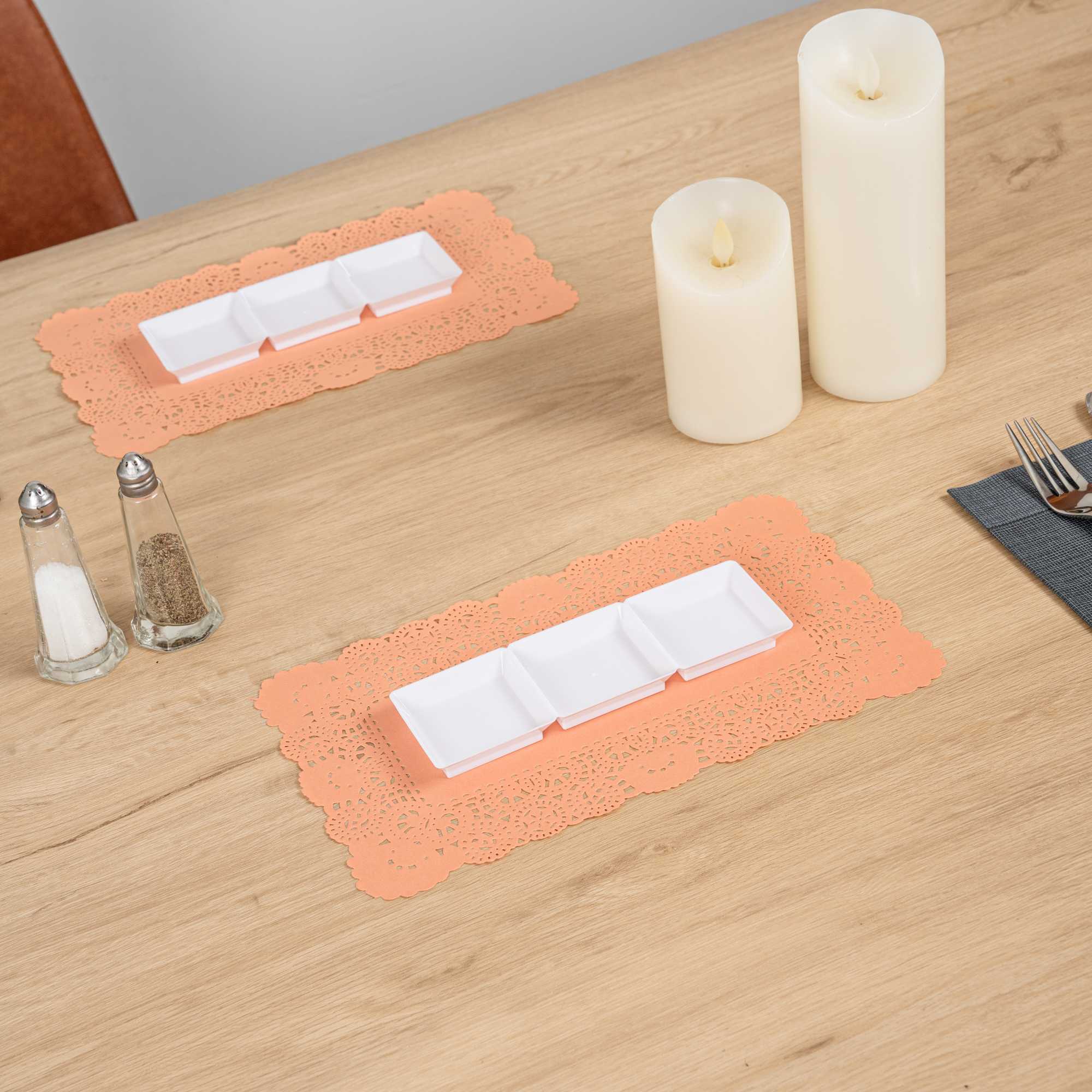 Pastry Tek Rectangle Coral Paper Doilies - Lace - 12" x 7" - 4000 count box