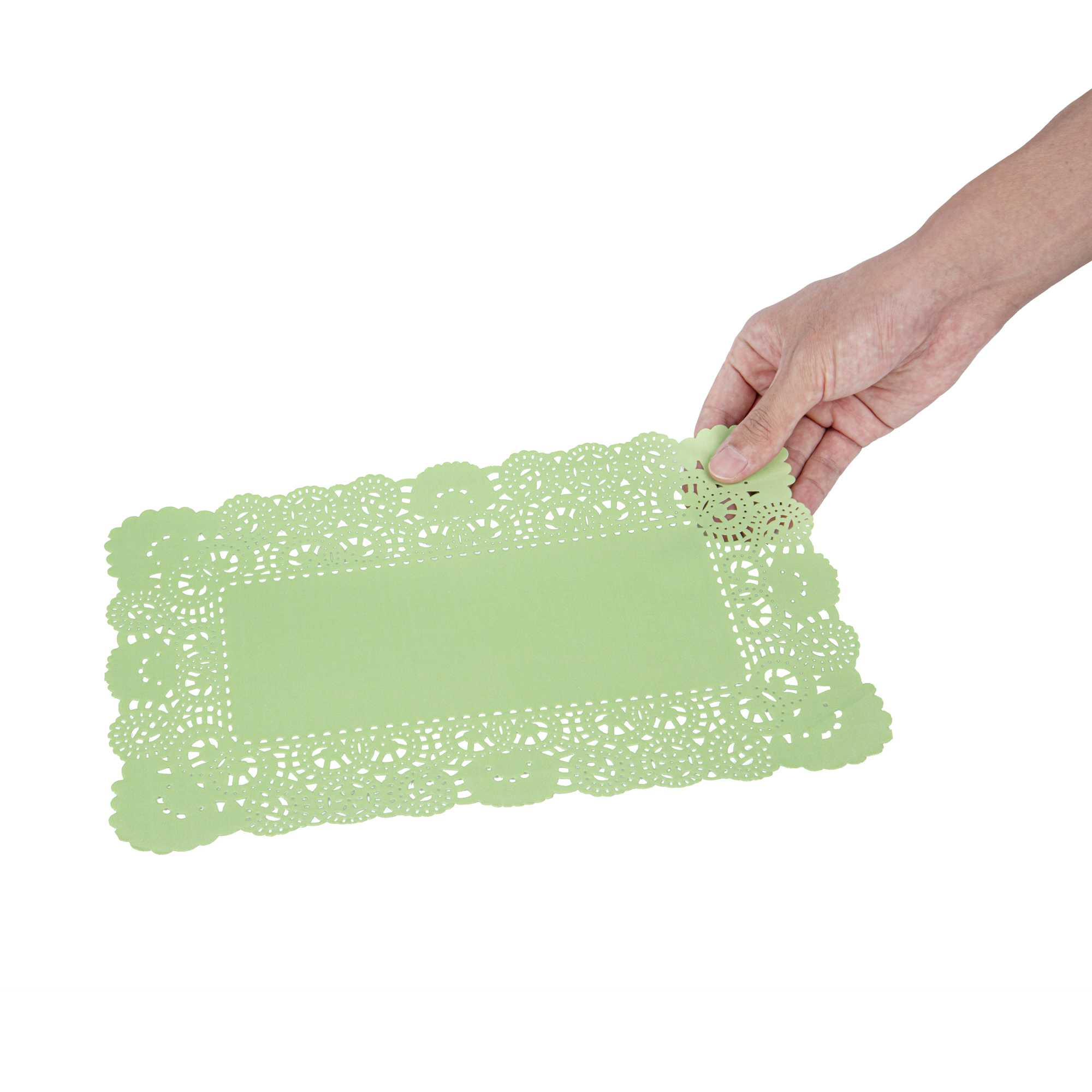 Pastry Tek Rectangle Green Paper Doilies - Lace - 12" x 7" - 100 count box