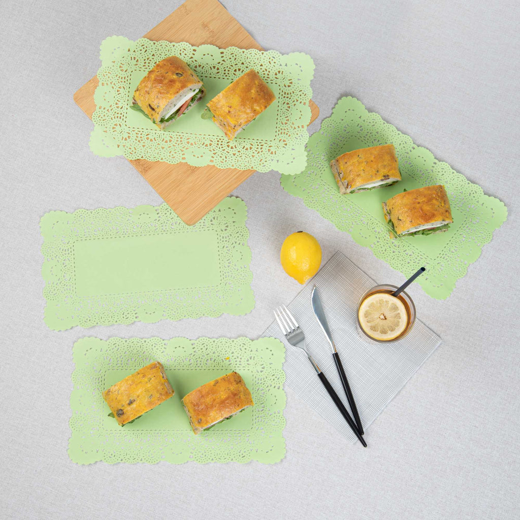 Pastry Tek Rectangle Green Paper Doilies - Lace - 12" x 7" - 4000 count box