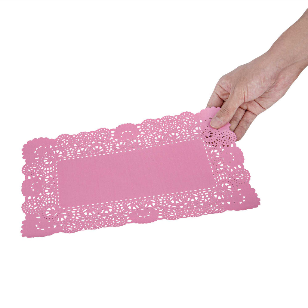Pastry Tek Rectangle Pink Paper Doilies - Lace - 12" x 7" - 4000 count box