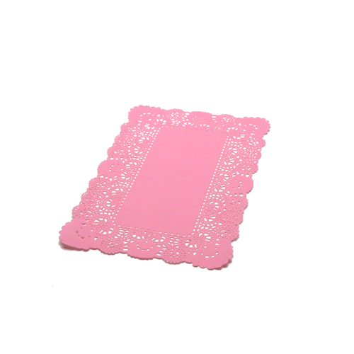 Pastry Tek Rectangle Pink Paper Doilies - Lace - 12" x 7" - 4000 count box