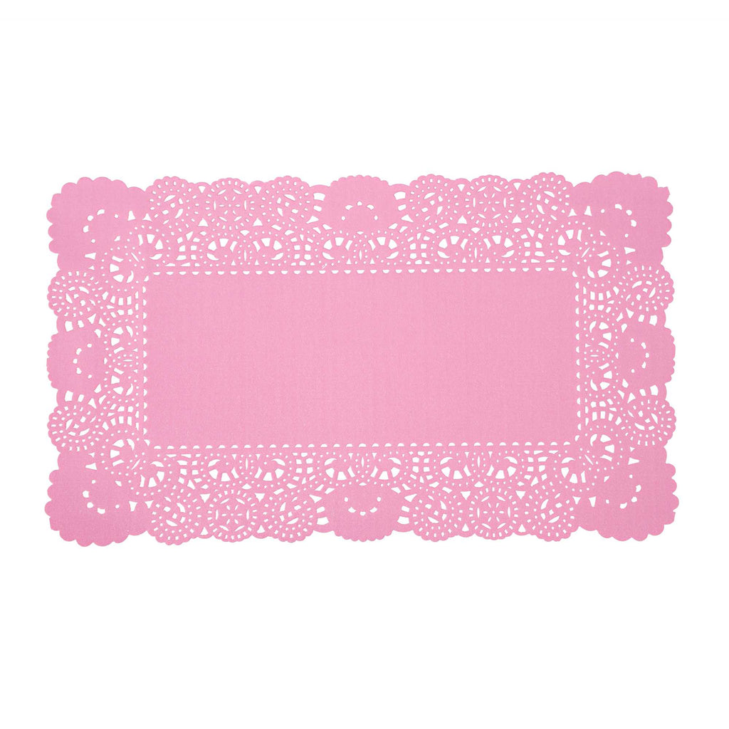 Pastry Tek Rectangle Pink Paper Doilies - Lace - 12" x 7" - 4000 count box