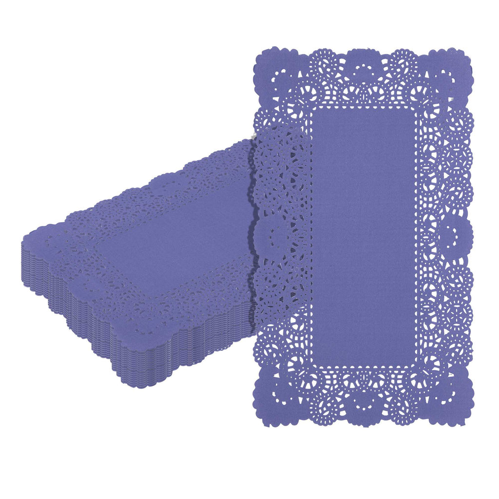 Pastry Tek Rectangle Purple Paper Doilies - Lace - 12" x 7" - 100 count box