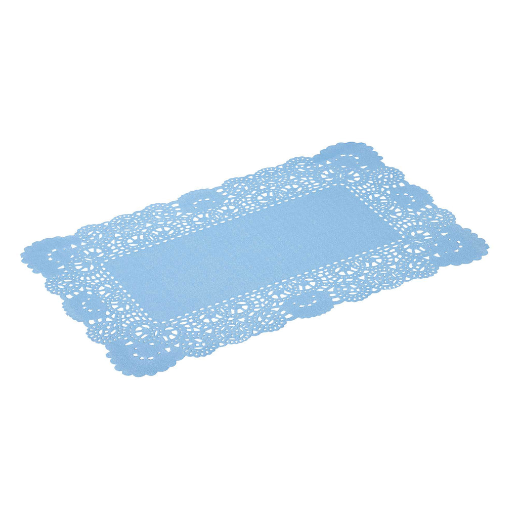 Pastry Tek Rectangle Sky Blue Paper Doilies - Lace - 12" x 7" - 100 count box