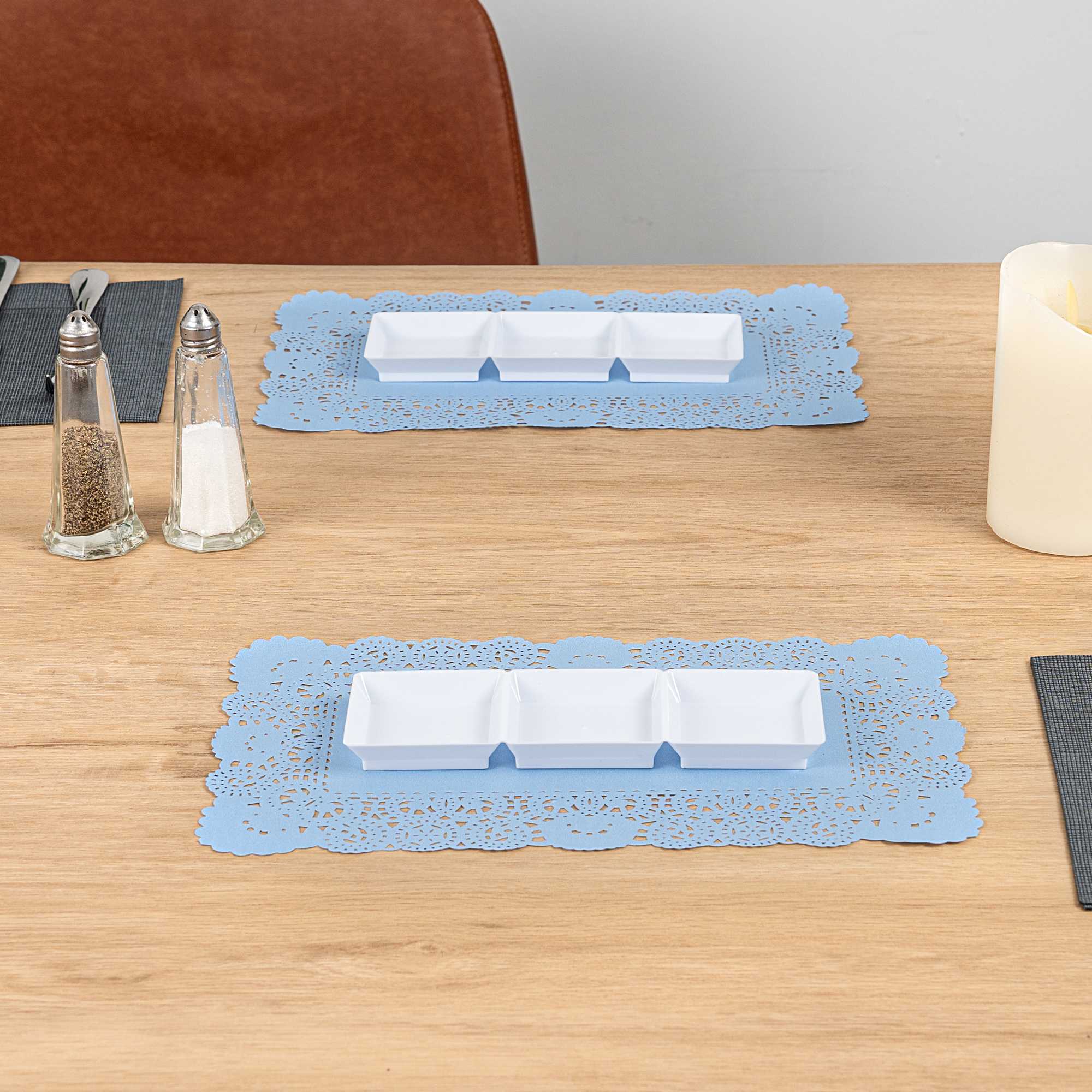 Pastry Tek Rectangle Sky Blue Paper Doilies - Lace - 12" x 7" - 100 count box