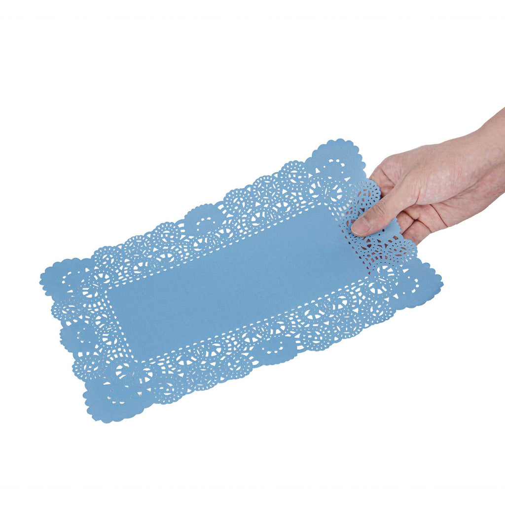 Pastry Tek Rectangle Sky Blue Paper Doilies - Lace - 12" x 7" - 4000 count box