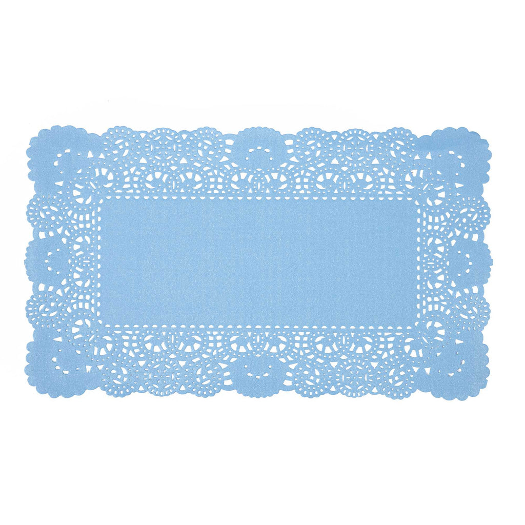 Pastry Tek Rectangle Sky Blue Paper Doilies - Lace - 12" x 7" - 4000 count box