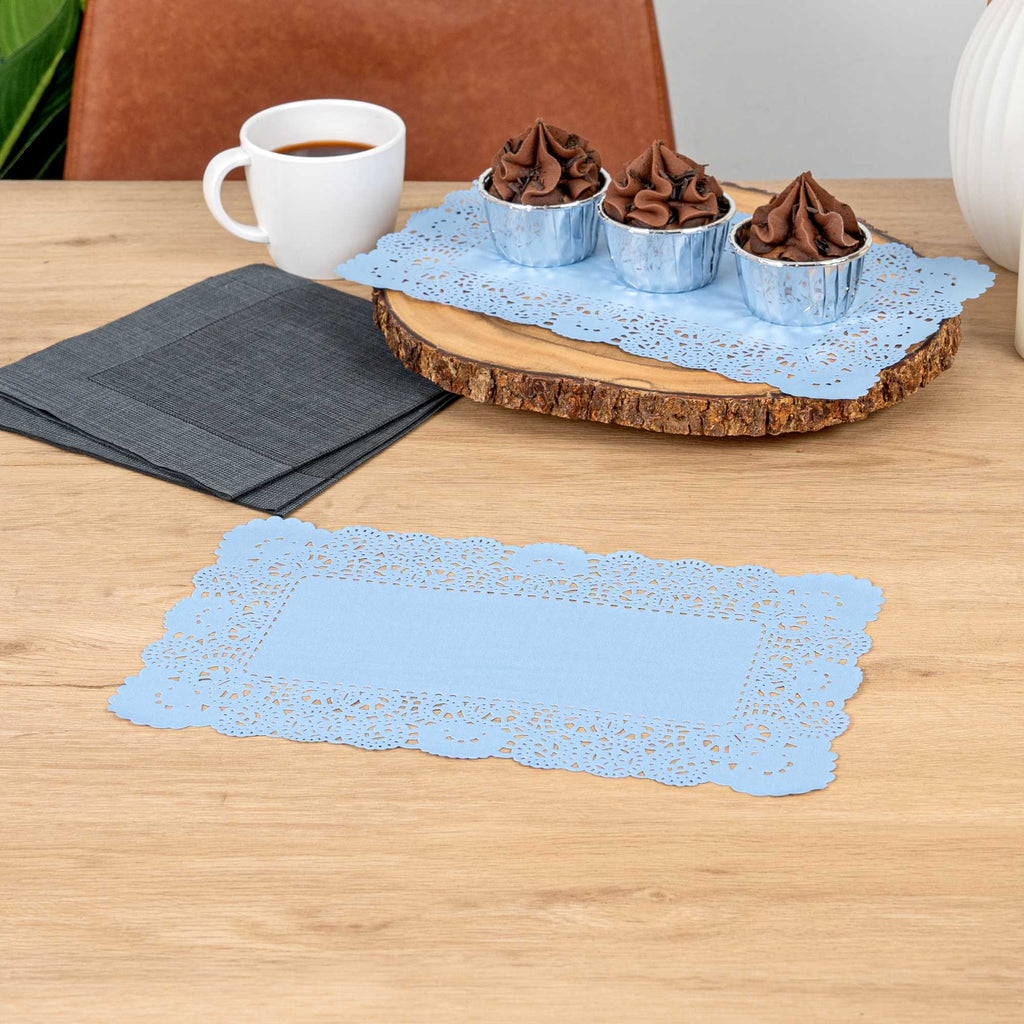 Pastry Tek Rectangle Sky Blue Paper Doilies - Lace - 12" x 7" - 4000 count box