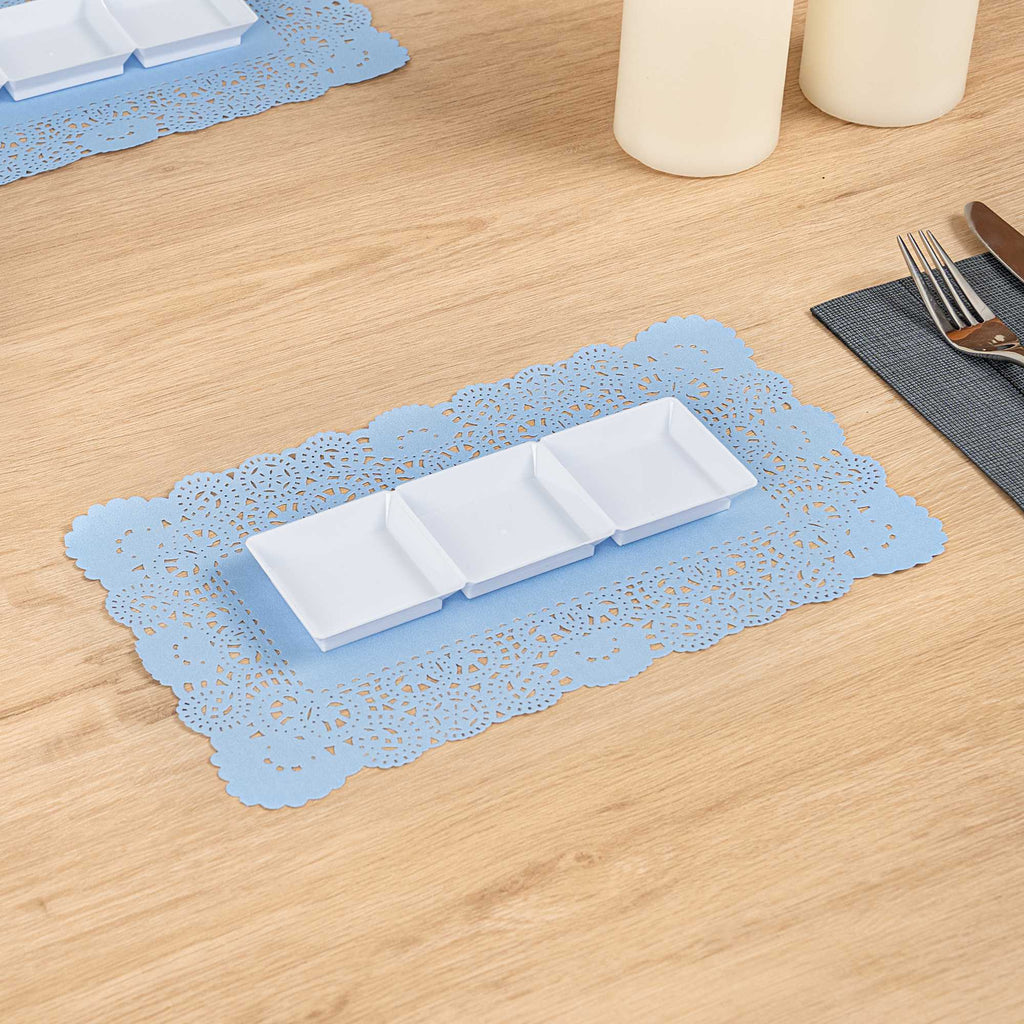 Pastry Tek Rectangle Sky Blue Paper Doilies - Lace - 12" x 7" - 4000 count box