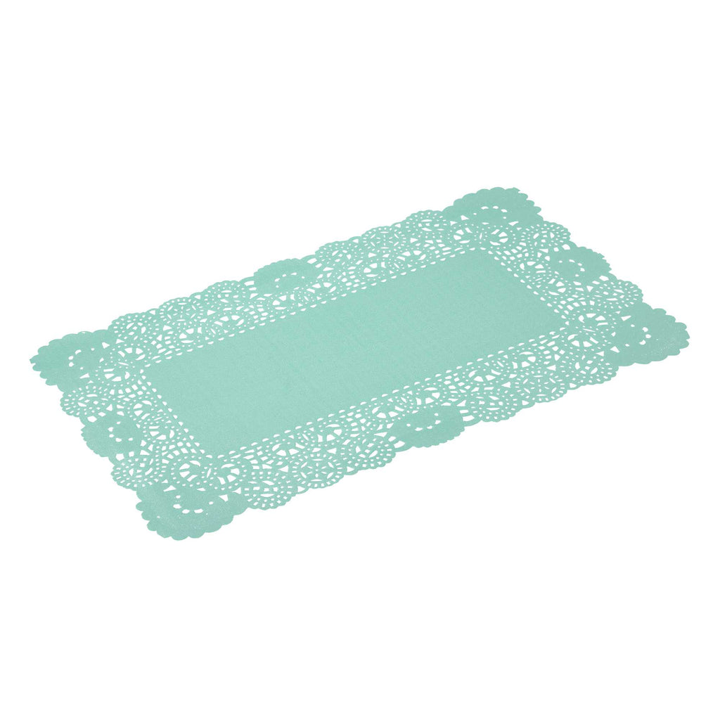 Pastry Tek Rectangle Teal Paper Doilies - Lace - 12" x 7" - 4000 count box