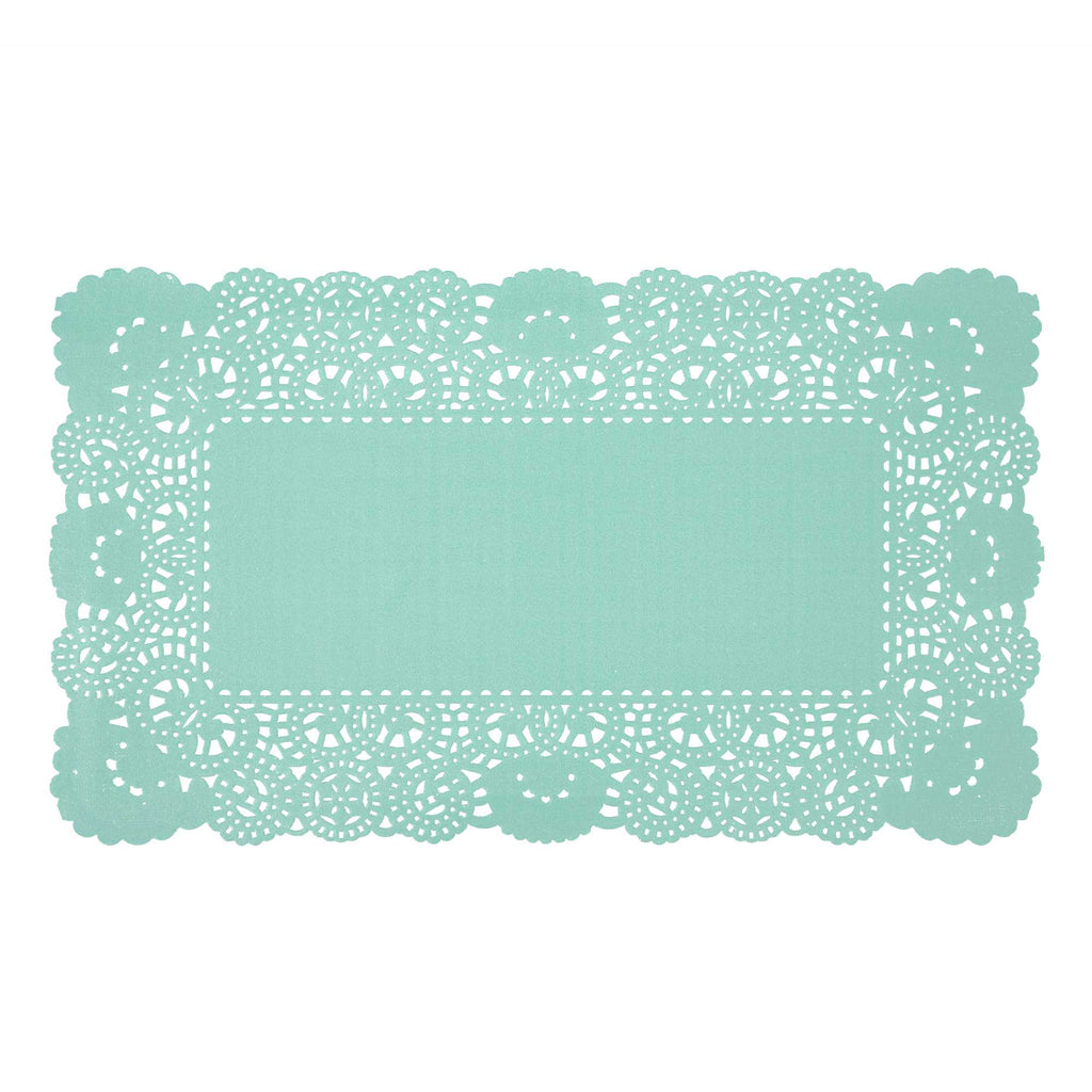 Pastry Tek Rectangle Teal Paper Doilies - Lace - 12" x 7" - 4000 count box