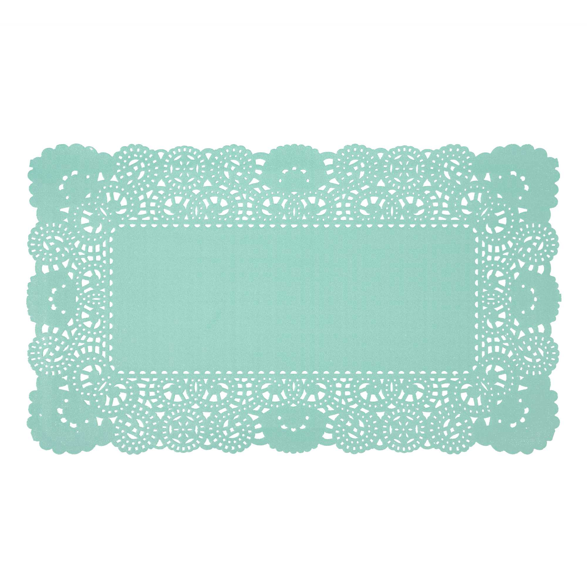 Pastry Tek Rectangle Teal Paper Doilies - Lace - 12" x 7" - 4000 count box