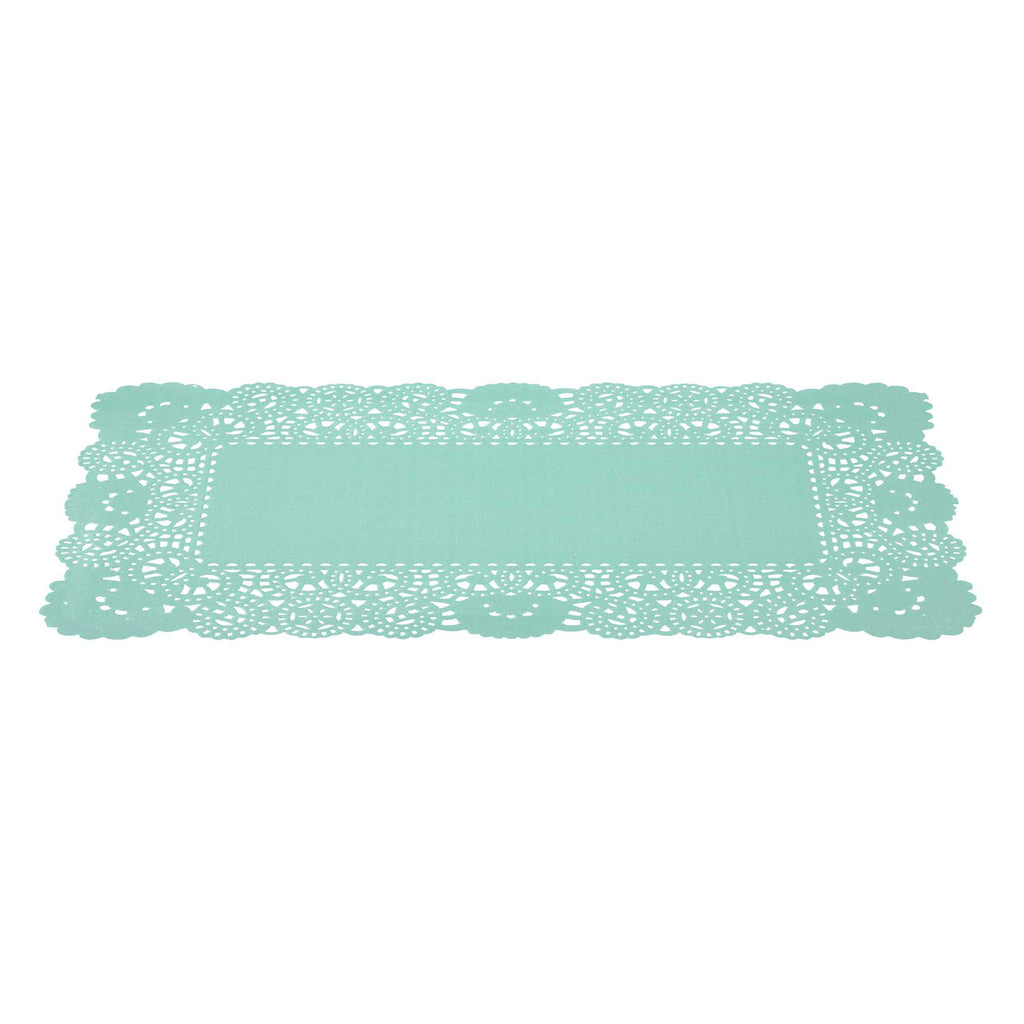 Pastry Tek Rectangle Teal Paper Doilies - Lace - 12" x 7" - 4000 count box