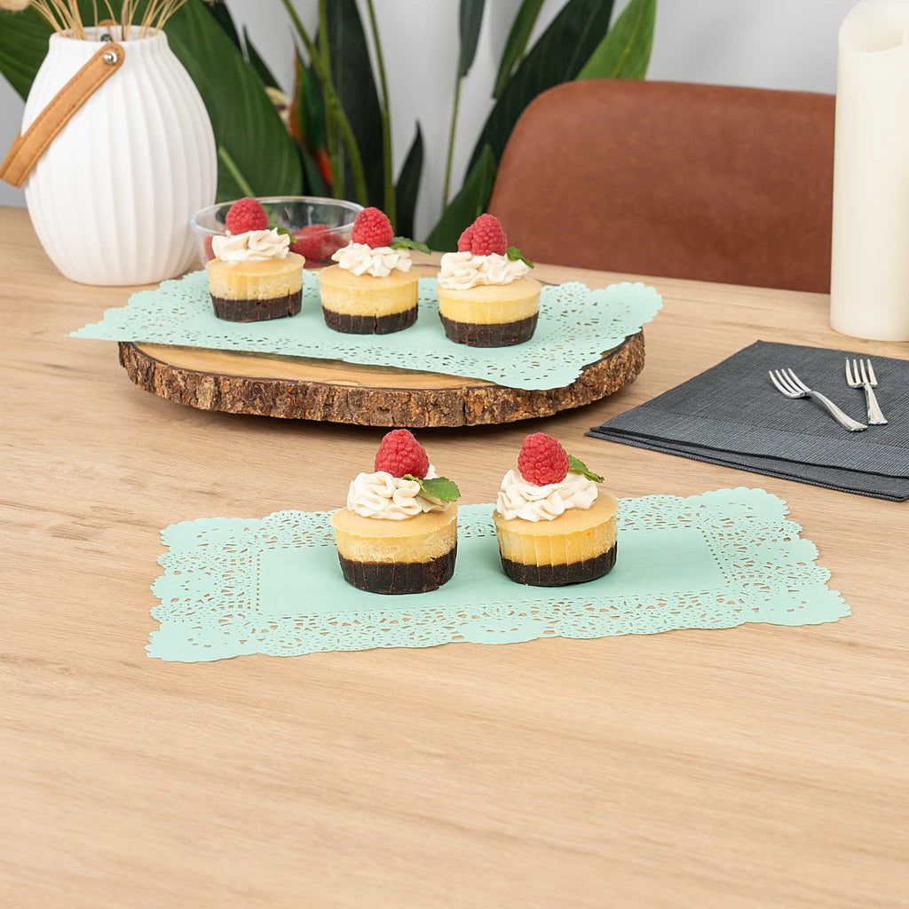 Pastry Tek Rectangle Teal Paper Doilies - Lace - 12" x 7" - 4000 count box