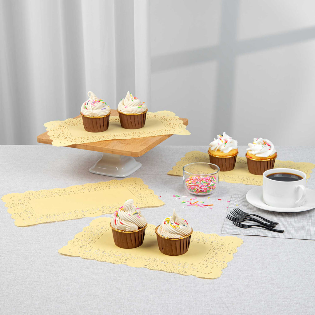 Pastry Tek Rectangle Yellow Paper Doilies - Lace - 12" x 7" - 100 count box