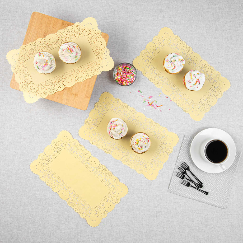 Pastry Tek Rectangle Yellow Paper Doilies - Lace - 12" x 7" - 100 count box
