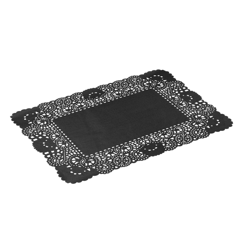 Pastry Tek Rectangle Black Paper Doilies - Lace - 15 3/4" x 12" - 4000 count box